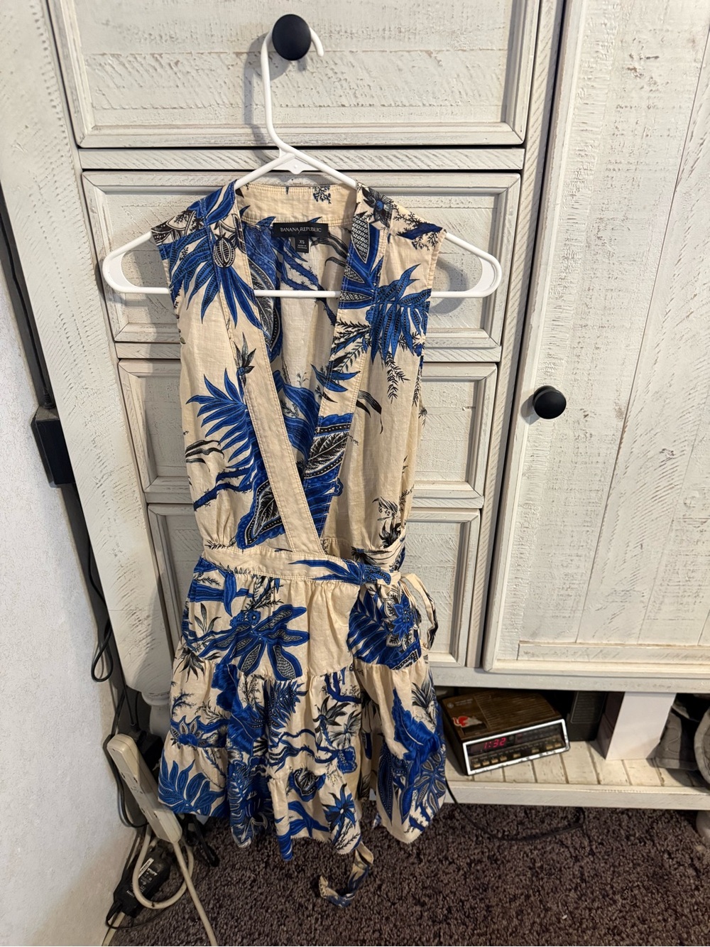 Banana Republic Cream Floral Mini Dress with Blue Print